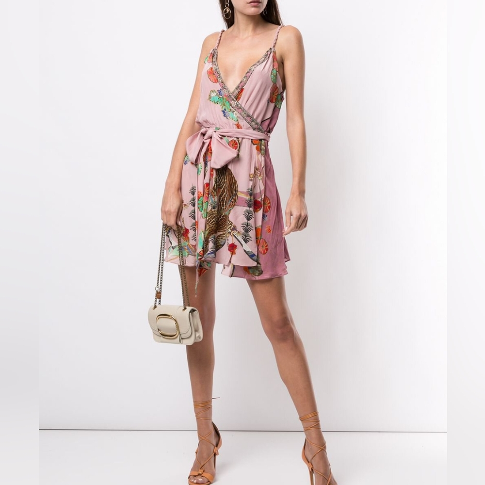 Camilla Pink Floral Printed Silk Mini Dress